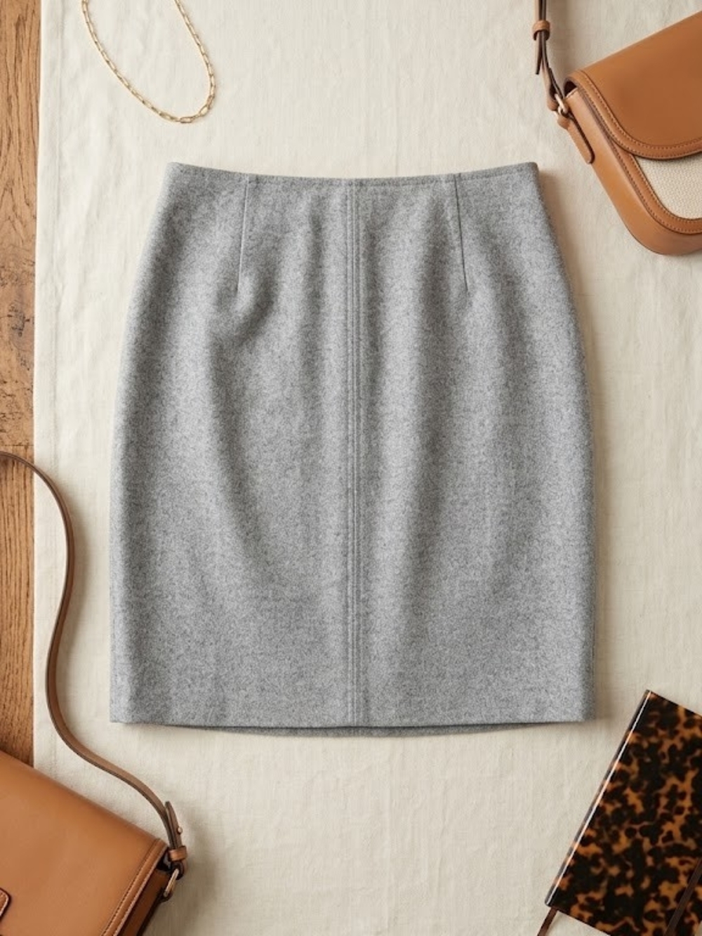 Gray Wool Blend Plus Size Skirt Dark Academia Minimal Classic